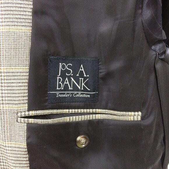 Jos A Bank Sport Coat Blazer Light Brown Plaid Silk Wool Blend 2 Button 42L - Picture 3 of 7